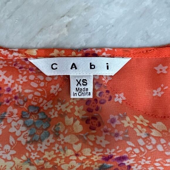 CAbi Merrow Edge Orange Floral Tank blouse XS - Picture 4 of 7